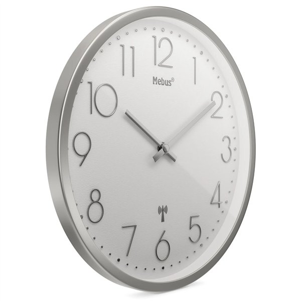 Mebus 19776 orologio da parete radiocontrollato argento/bianco