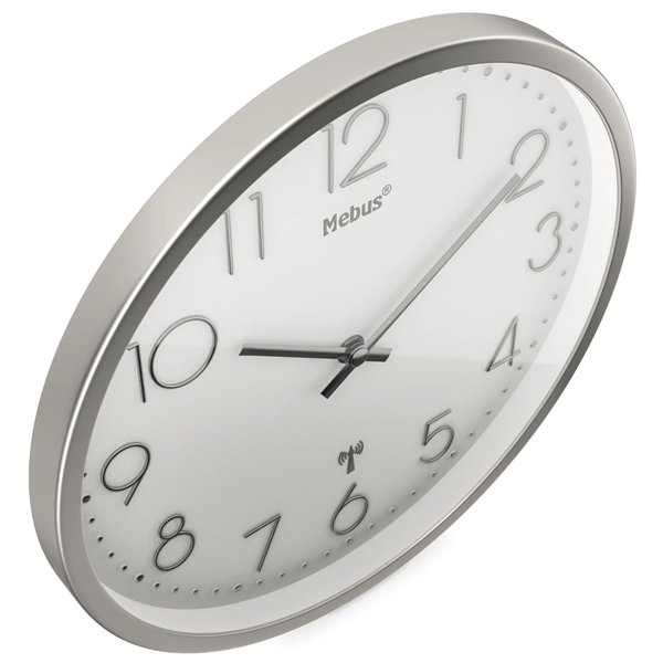 Mebus 19776 orologio da parete radiocontrollato argento/bianco