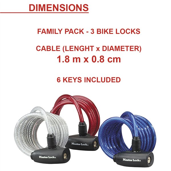 3x1 Master Lock 8mm cavo antifurto a spir.8127EURTRI