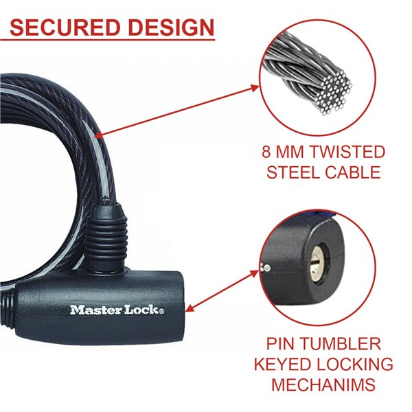 Master Lock lucchetto cavo a spirale 8mm 8126EURDPRO