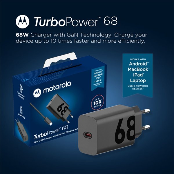 Motorola TurboPower 68W caricab. USB-PD 3.0 GaN incl. USB-C cavo