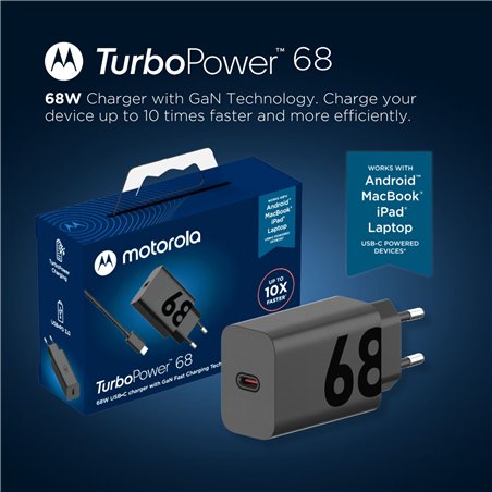 Motorola TurboPower 68W caricab. USB-PD 3.0 GaN incl. USB-C cavo