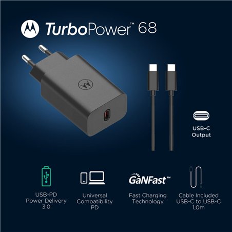 Motorola TurboPower 68W caricab. USB-PD 3.0 GaN incl. USB-C cavo
