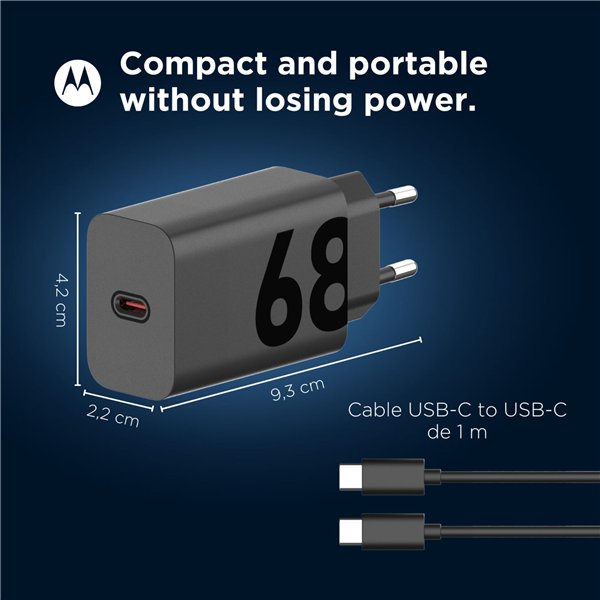 Motorola TurboPower 68W caricab. USB-PD 3.0 GaN incl. USB-C cavo