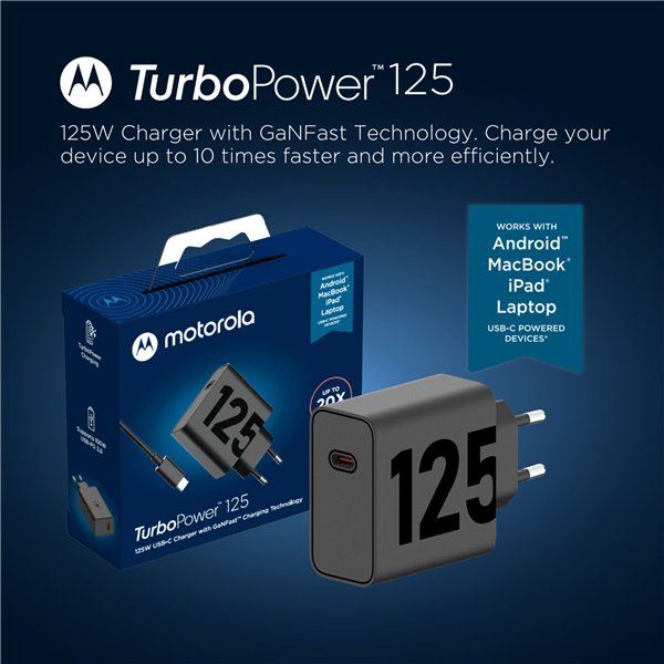 Motorola TurboPower 125W caric. USB-PD 3.0 GaNFast + USB-C cavo