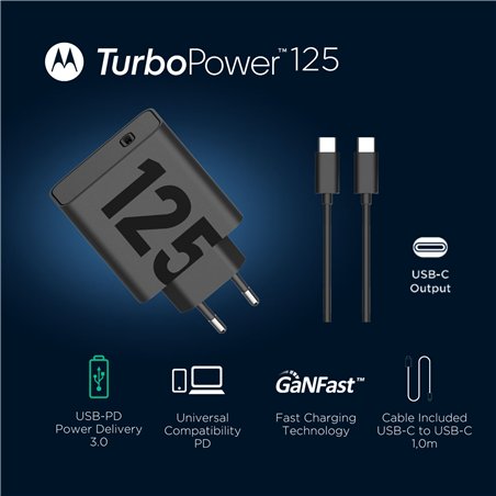 Motorola TurboPower 125W caric. USB-PD 3.0 GaNFast + USB-C cavo