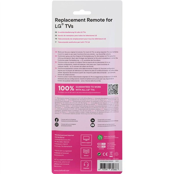 One for All LG 2.0 telecomando di ricambio URC 4911