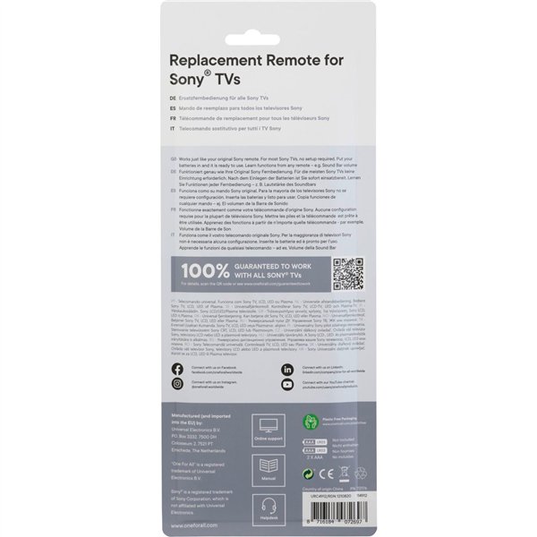 One for All Sony 2.0 telecomando di ricambio URC 4912