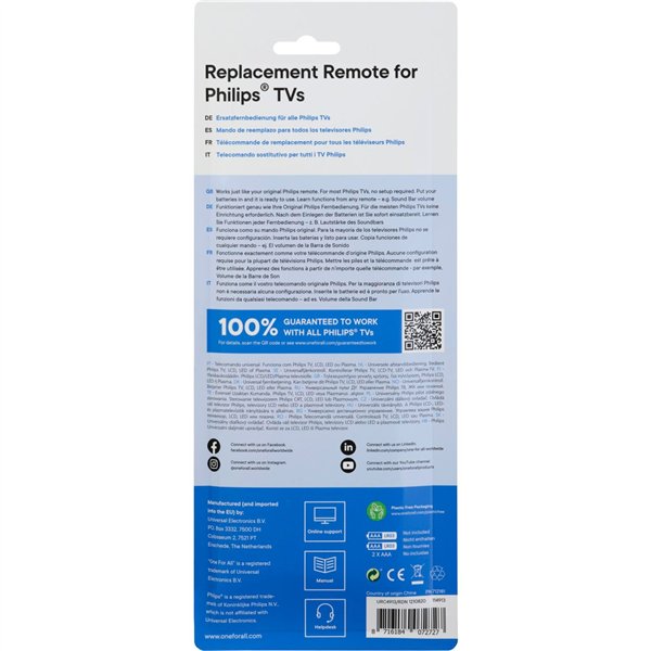 One for All Philips 2.0 telecomando di ricambio URC 4913