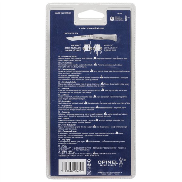 Opinel coltellino No. 08 lama carbone con manico in legno