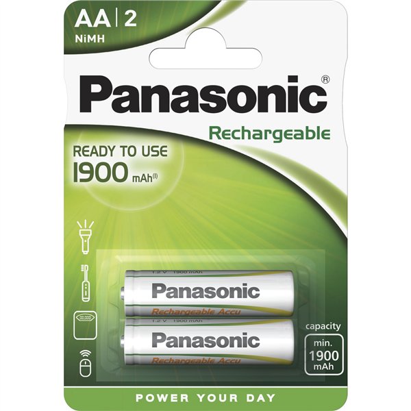 1x2 Panasonic Akku NiMH Mignon AA 1900 mAh Rechargeable Evolta