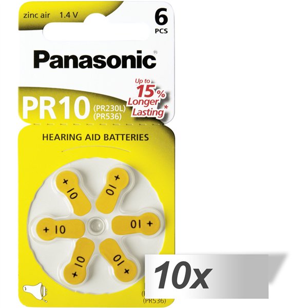 10x1 Panasonic PR 10 batt. zinco per apparecchi acustici set di 6