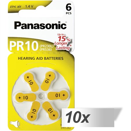 10x1 Panasonic PR 10 batt. zinco per apparecchi acustici set di 6