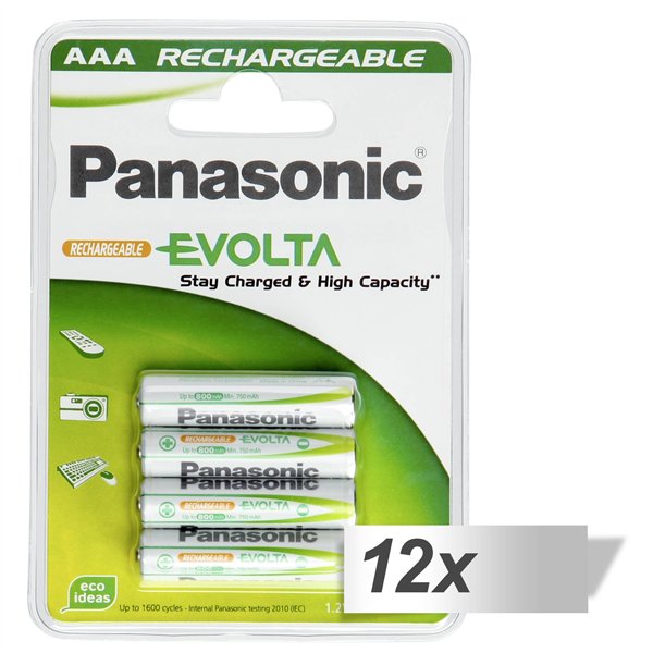 12x4 Panasonic batt. NiMH Micro AAA 750 mAh ricaricab. Evolta
