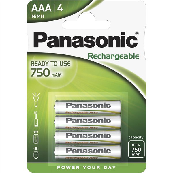 12x4 Panasonic batt. NiMH Micro AAA 750 mAh ricaricab. Evolta