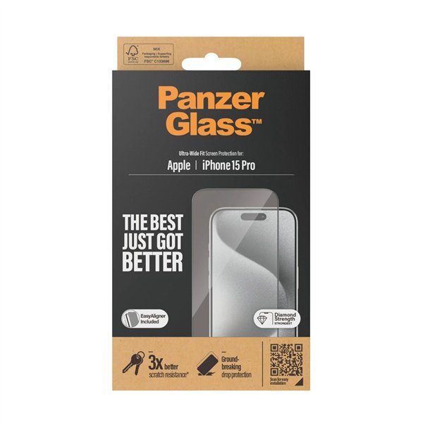 PanzerGlass protezione schermo iPhone 15 Pro UWF w EasyAligner