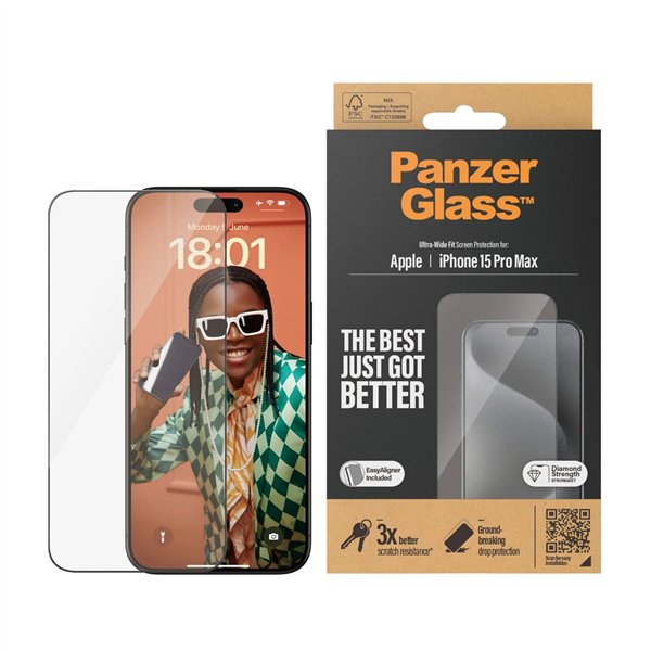 PanzerGlass protezione schermo iPhone 15 Pro Max UWF w. EasyAl