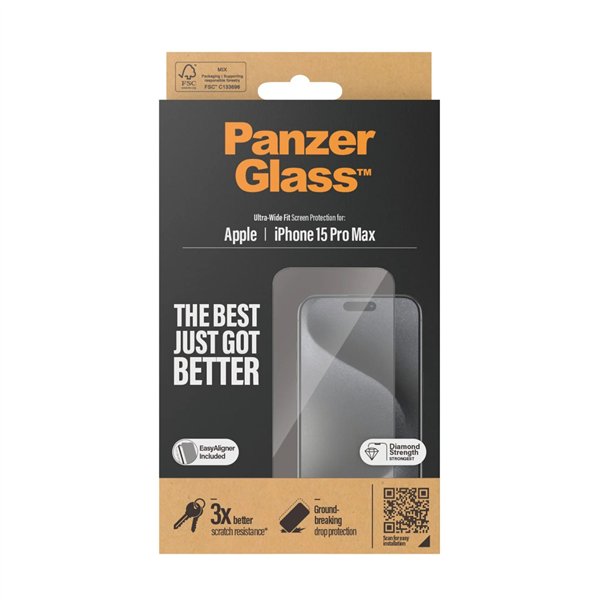 PanzerGlass protezione schermo iPhone 15 Pro Max UWF w. EasyAl