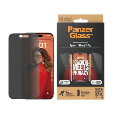 PanzerGlass Privacy Screen Protector iPhone 15 Pro UWF w EA