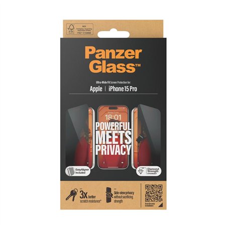 PanzerGlass Privacy Screen Protector iPhone 15 Pro UWF w EA