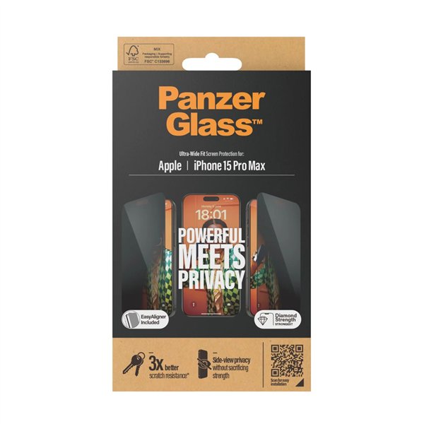 PanzerGlass Privacy Screen Protector iPhone 15 Pro Max UWF