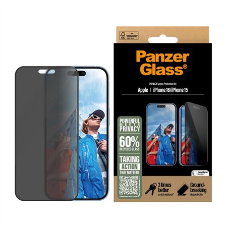 PanzerGlass Privacy Screen Protector iPhone 16 15 UWF