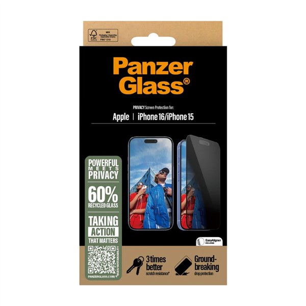 PanzerGlass Privacy Screen Protector iPhone 16 15 UWF