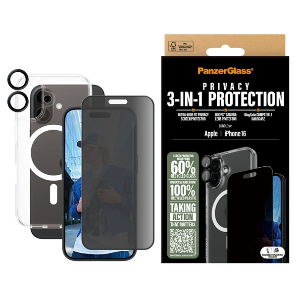 PanzerGlass 3-in-1 Privacy Protection Bundle iPhone 16