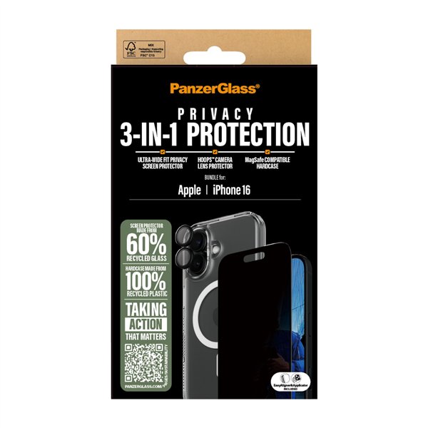 PanzerGlass 3-in-1 Privacy Protection Bundle iPhone 16