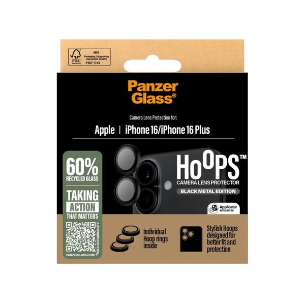 PanzerGlass Hoops Black Camera Lens Protector iP 16 16 Plus
