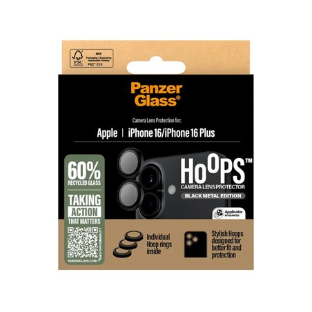 PanzerGlass Hoops Black Camera Lens Protector iP 16 16 Plus