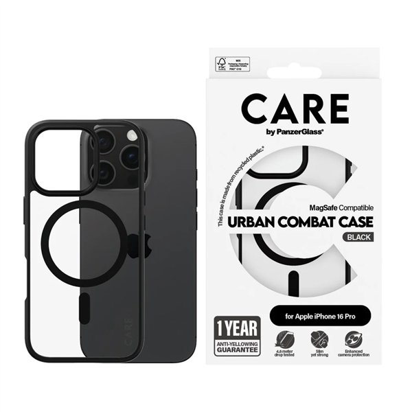 CARE by PanzerGlass Case Transp corn. nera MagSafe iP 16 Pro