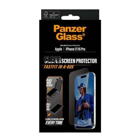 PanzerGlass iP 17 / 16 Pro UWF Fastfit con bordo nero