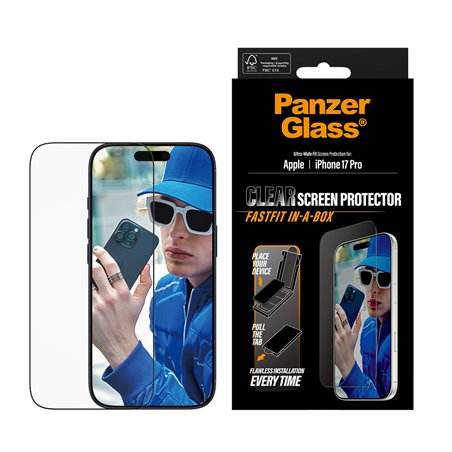 PanzerGlass iP 17 Pro UWF Fastfit con bordo nero