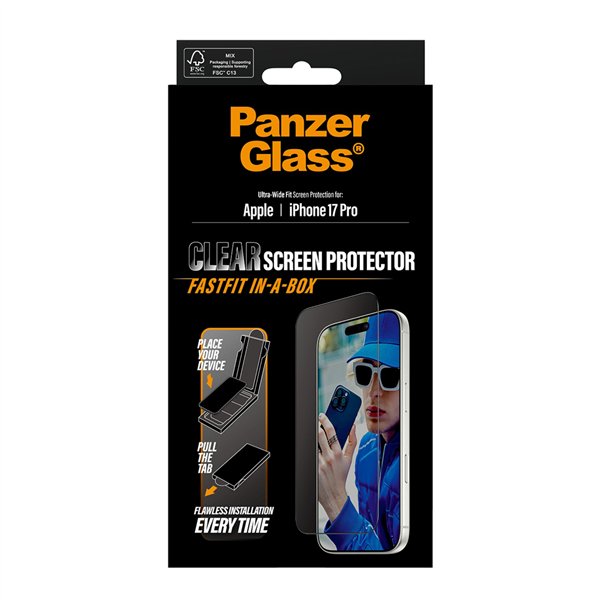 PanzerGlass iP 17 Pro UWF Fastfit con bordo nero