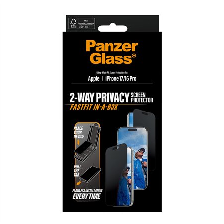 PanzerGlass Privacy bordo nero iP 17 UWF Fastfit