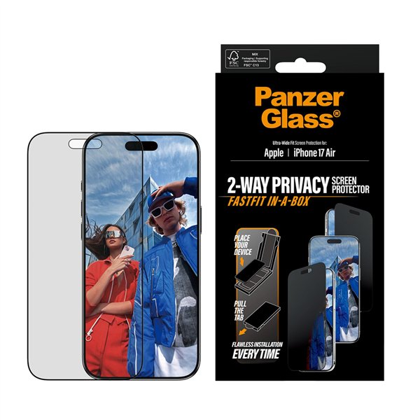 PanzerGlass Privacy bordo nero iP 17 Air UWF Fastfit