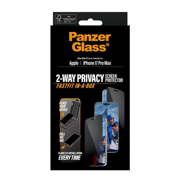 PanzerGlass Privacy bordo nero iP 17 Pro Max UWF Fastfit