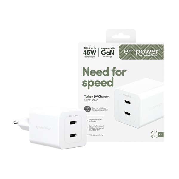 PanzerGlass empower 45W caricab. 2x USB-C bianco