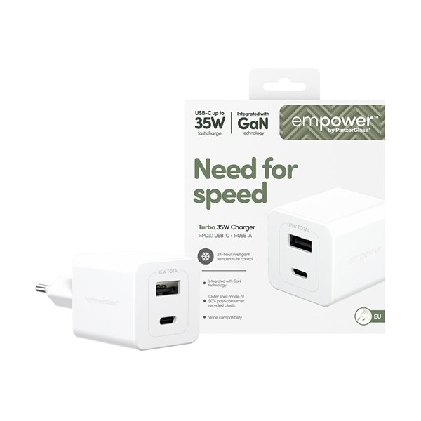 PanzerGlass empower 35W caricab. USB-C + USB-A bianco