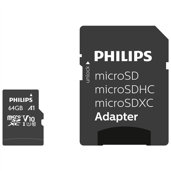 Philips MicroSDXC Card      64GB Class 10 UHS-I U1 incl. adatt.