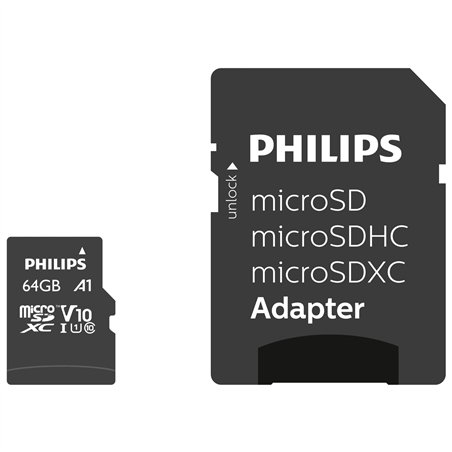 Philips MicroSDXC Card      64GB Class 10 UHS-I U1 incl. adatt.