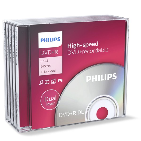 1x5 Philips DVD+R 8,5GB DL 8x JC