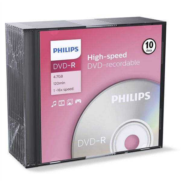 1x10 Philips DVD-R 4,7GB 16x SL