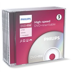 1x5 Philips DVD+RW 4,7GB 4x JC