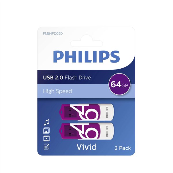 Philips USB 2.0             64GB Vivid Edition viola conf. 2 pz.