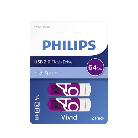 Philips USB 2.0             64GB Vivid Edition viola conf. 2 pz.