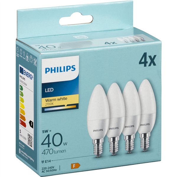Philips LED lampadina E14 kit 4pz candela 40W 2700K