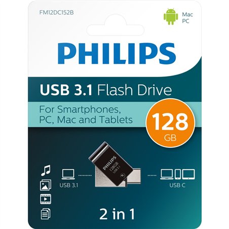 Philips 2 in 1 OTG         128GB USB 3.1 + USB C Midnight nero