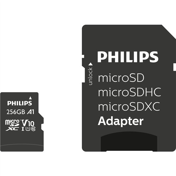 Philips MicroSDXC Card     256GB Class 10 UHS-I U1 incl. adatt.